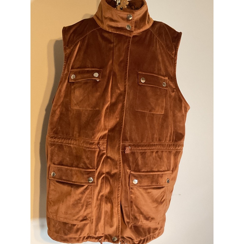 Entro Rust Brown Velvet Utility Vest Womens XL Full Zip Snap Pockets J9031P